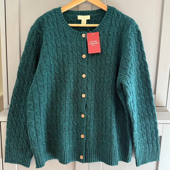 Appleseed’s 100% Wool Cable Knit Cardigan Forest Green Shell Buttons XL Sweater - Picture 1 of 10